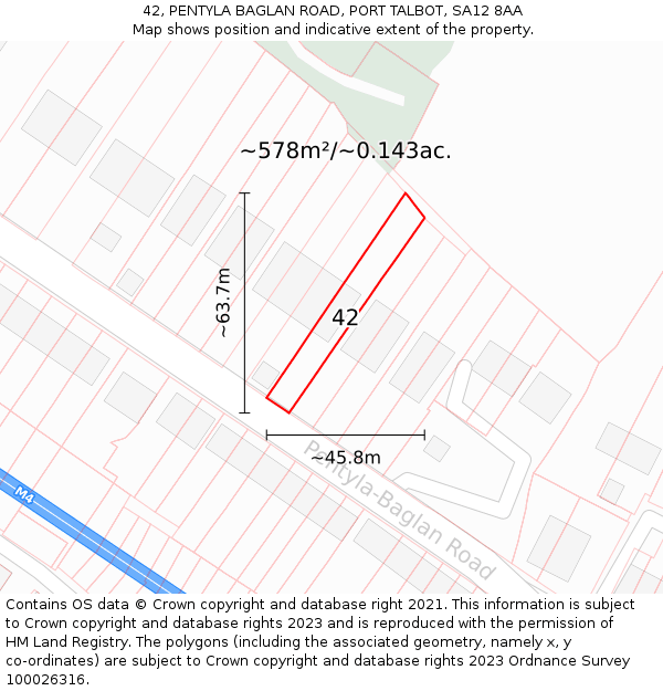 42, PENTYLA BAGLAN ROAD, PORT TALBOT, SA12 8AA: Plot and title map
