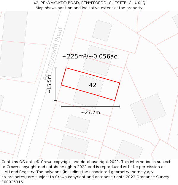 42, PENYMYNYDD ROAD, PENYFFORDD, CHESTER, CH4 0LQ: Plot and title map