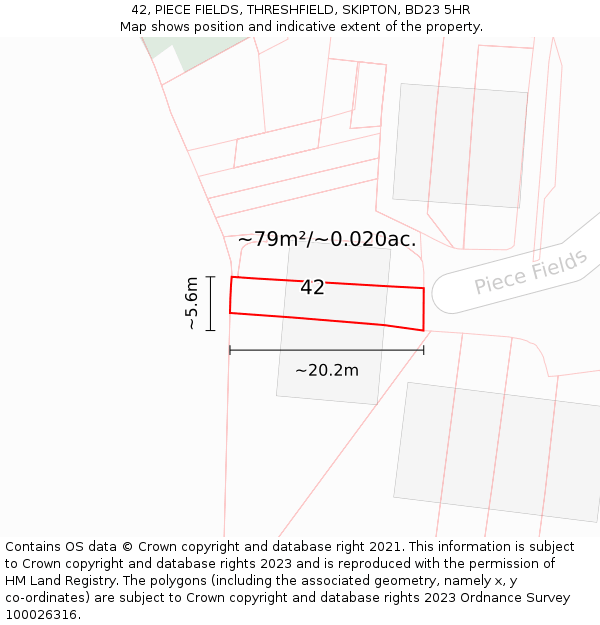 42, PIECE FIELDS, THRESHFIELD, SKIPTON, BD23 5HR: Plot and title map