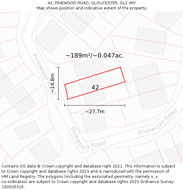 42, PINEWOOD ROAD, GLOUCESTER, GL2 4RY: Plot and title map