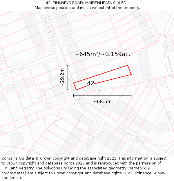 42, PINKNEYS ROAD, MAIDENHEAD, SL6 5DL: Plot and title map