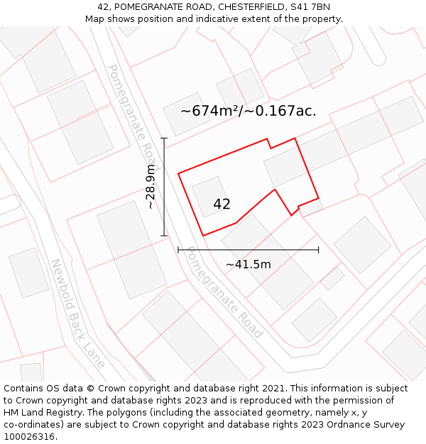 42, POMEGRANATE ROAD, CHESTERFIELD, S41 7BN: Plot and title map