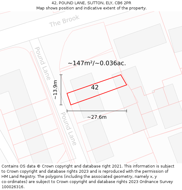 42, POUND LANE, SUTTON, ELY, CB6 2PR: Plot and title map