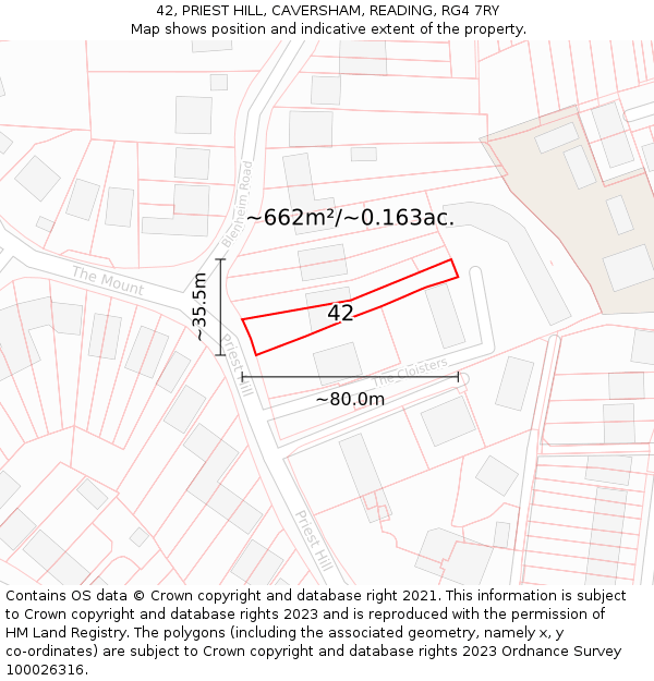 42, PRIEST HILL, CAVERSHAM, READING, RG4 7RY: Plot and title map