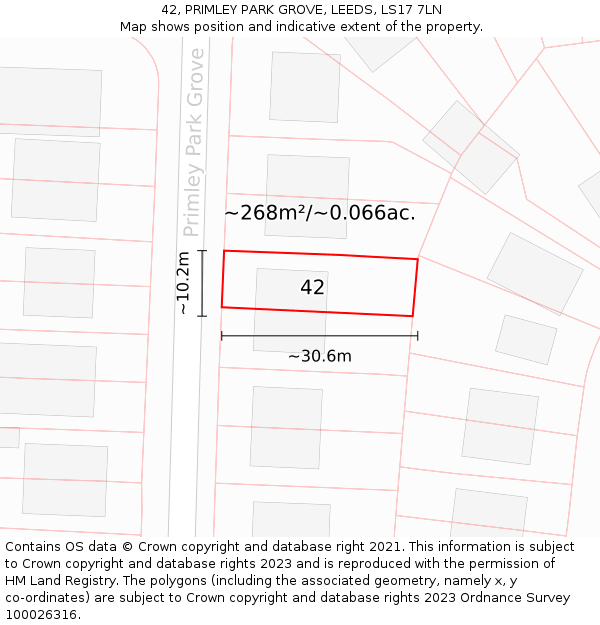 42, PRIMLEY PARK GROVE, LEEDS, LS17 7LN: Plot and title map