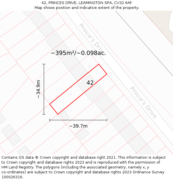 42, PRINCES DRIVE, LEAMINGTON SPA, CV32 6AF: Plot and title map