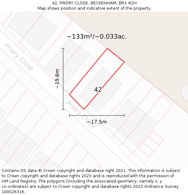 42, PRIORY CLOSE, BECKENHAM, BR3 4DH: Plot and title map