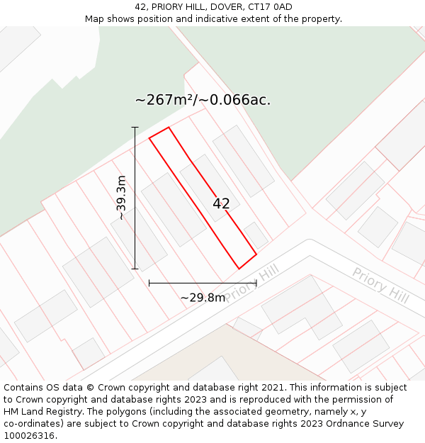 42, PRIORY HILL, DOVER, CT17 0AD: Plot and title map