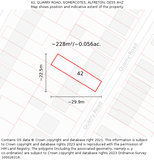 42, QUARRY ROAD, SOMERCOTES, ALFRETON, DE55 4HZ: Plot and title map