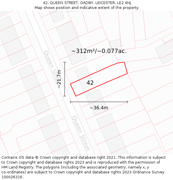 42, QUEEN STREET, OADBY, LEICESTER, LE2 4NJ: Plot and title map