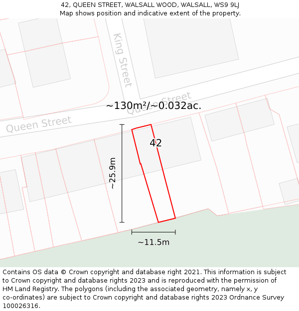 42, QUEEN STREET, WALSALL WOOD, WALSALL, WS9 9LJ: Plot and title map