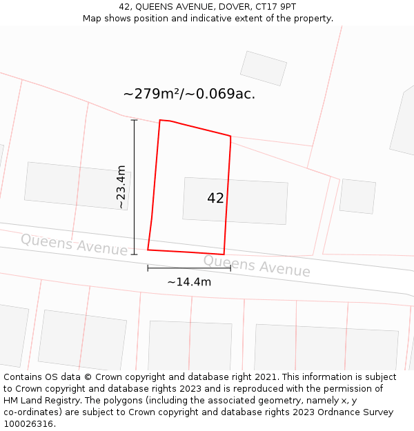 42, QUEENS AVENUE, DOVER, CT17 9PT: Plot and title map