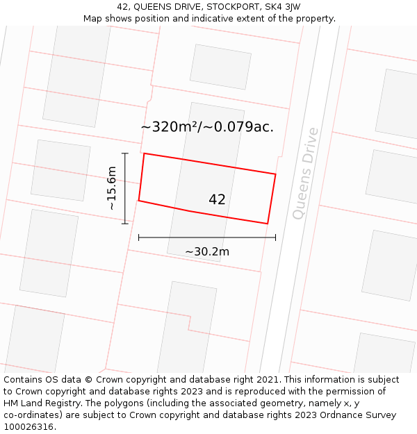 42, QUEENS DRIVE, STOCKPORT, SK4 3JW: Plot and title map
