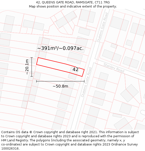42, QUEENS GATE ROAD, RAMSGATE, CT11 7RG: Plot and title map
