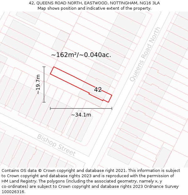 42, QUEENS ROAD NORTH, EASTWOOD, NOTTINGHAM, NG16 3LA: Plot and title map