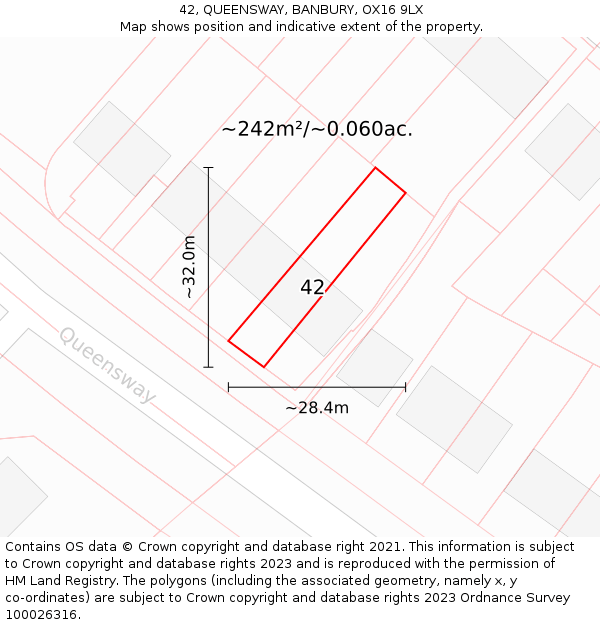 42, QUEENSWAY, BANBURY, OX16 9LX: Plot and title map