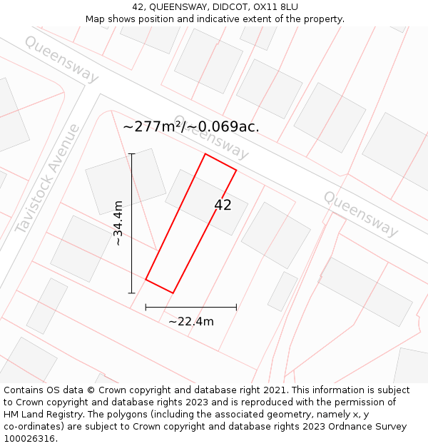 42, QUEENSWAY, DIDCOT, OX11 8LU: Plot and title map