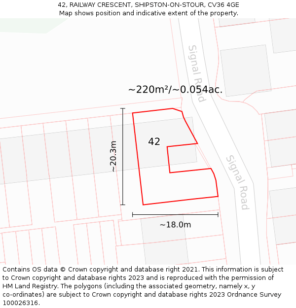 42, RAILWAY CRESCENT, SHIPSTON-ON-STOUR, CV36 4GE: Plot and title map