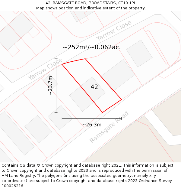 42, RAMSGATE ROAD, BROADSTAIRS, CT10 1PL: Plot and title map