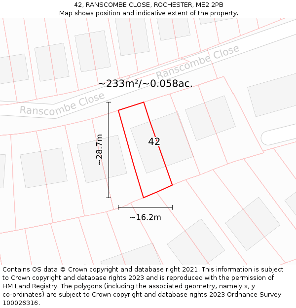 42, RANSCOMBE CLOSE, ROCHESTER, ME2 2PB: Plot and title map