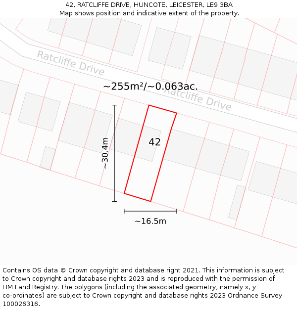 42, RATCLIFFE DRIVE, HUNCOTE, LEICESTER, LE9 3BA: Plot and title map