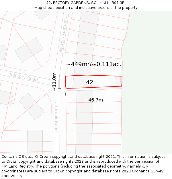 42, RECTORY GARDENS, SOLIHULL, B91 3RL: Plot and title map