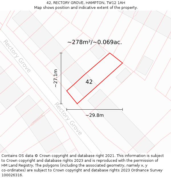 42, RECTORY GROVE, HAMPTON, TW12 1AH: Plot and title map