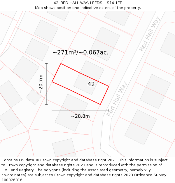 42, RED HALL WAY, LEEDS, LS14 1EF: Plot and title map