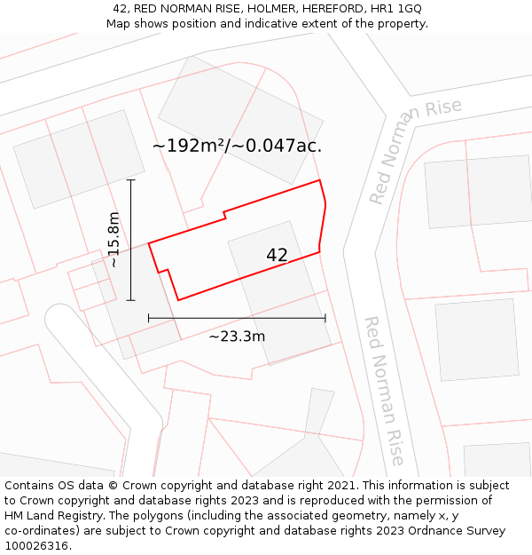 42, RED NORMAN RISE, HOLMER, HEREFORD, HR1 1GQ: Plot and title map