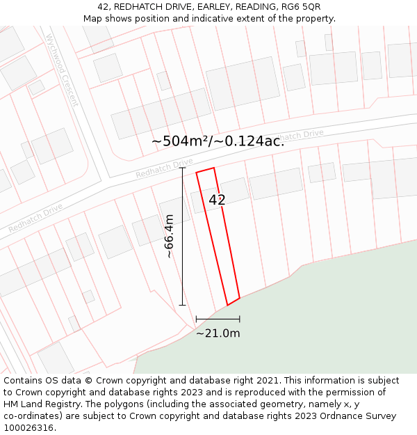 42, REDHATCH DRIVE, EARLEY, READING, RG6 5QR: Plot and title map