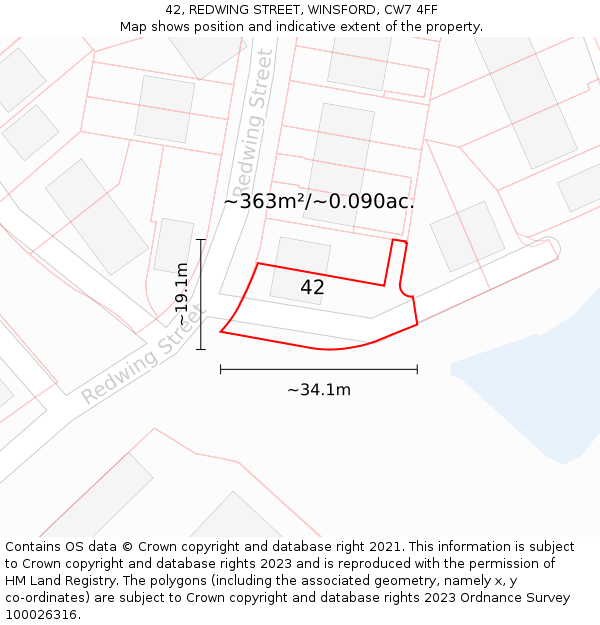 42, REDWING STREET, WINSFORD, CW7 4FF: Plot and title map