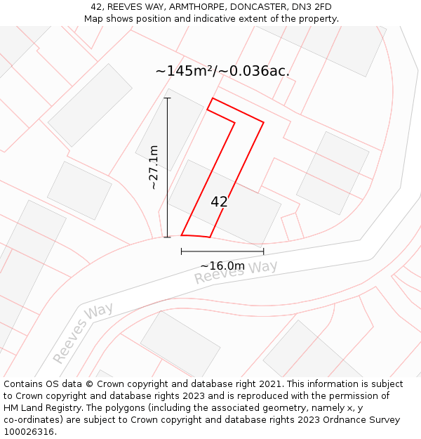 42, REEVES WAY, ARMTHORPE, DONCASTER, DN3 2FD: Plot and title map