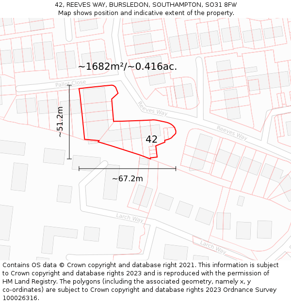 42, REEVES WAY, BURSLEDON, SOUTHAMPTON, SO31 8FW: Plot and title map