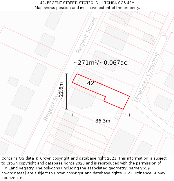 42, REGENT STREET, STOTFOLD, HITCHIN, SG5 4EA: Plot and title map