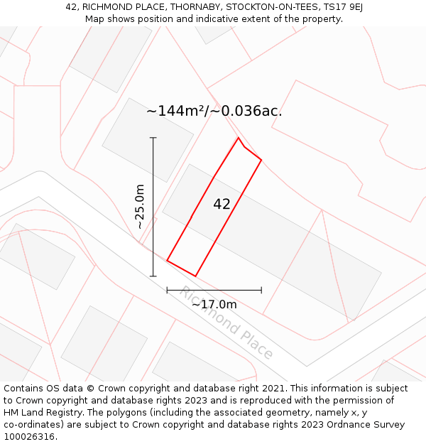 42, RICHMOND PLACE, THORNABY, STOCKTON-ON-TEES, TS17 9EJ: Plot and title map