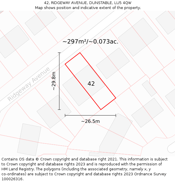 42, RIDGEWAY AVENUE, DUNSTABLE, LU5 4QW: Plot and title map