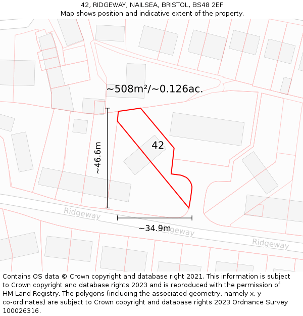 42, RIDGEWAY, NAILSEA, BRISTOL, BS48 2EF: Plot and title map