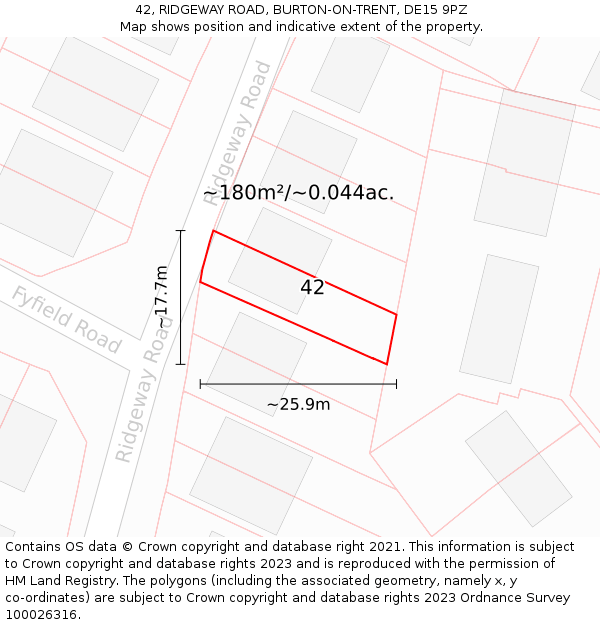 42, RIDGEWAY ROAD, BURTON-ON-TRENT, DE15 9PZ: Plot and title map