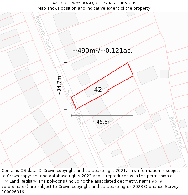 42, RIDGEWAY ROAD, CHESHAM, HP5 2EN: Plot and title map