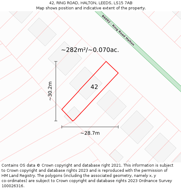 42, RING ROAD, HALTON, LEEDS, LS15 7AB: Plot and title map