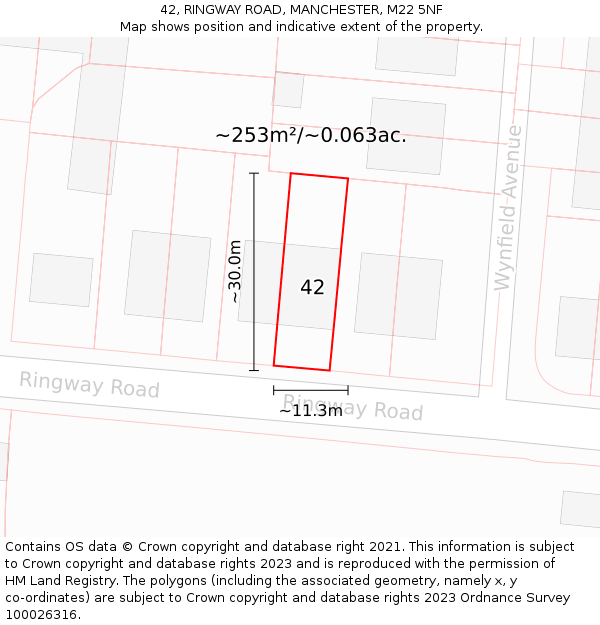 42, RINGWAY ROAD, MANCHESTER, M22 5NF: Plot and title map
