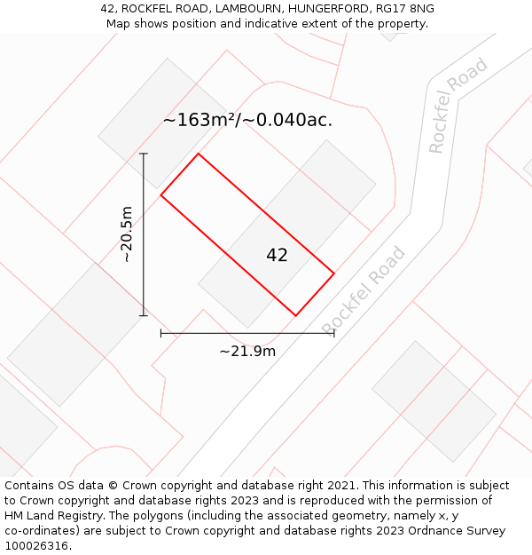 42, ROCKFEL ROAD, LAMBOURN, HUNGERFORD, RG17 8NG: Plot and title map