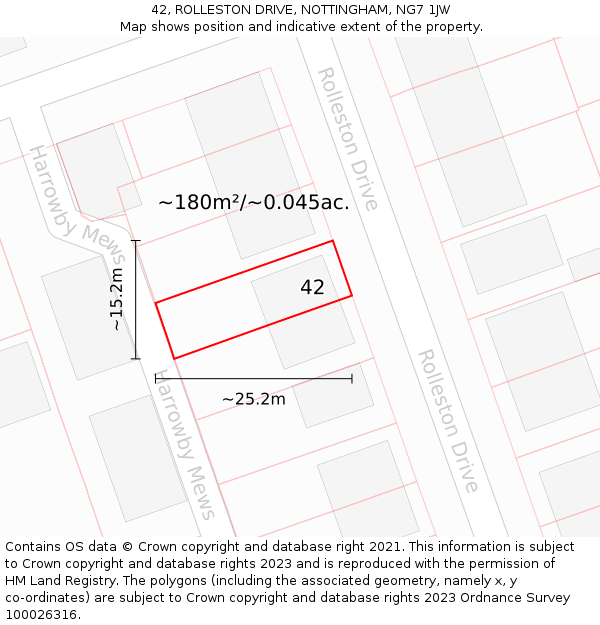 42, ROLLESTON DRIVE, NOTTINGHAM, NG7 1JW: Plot and title map