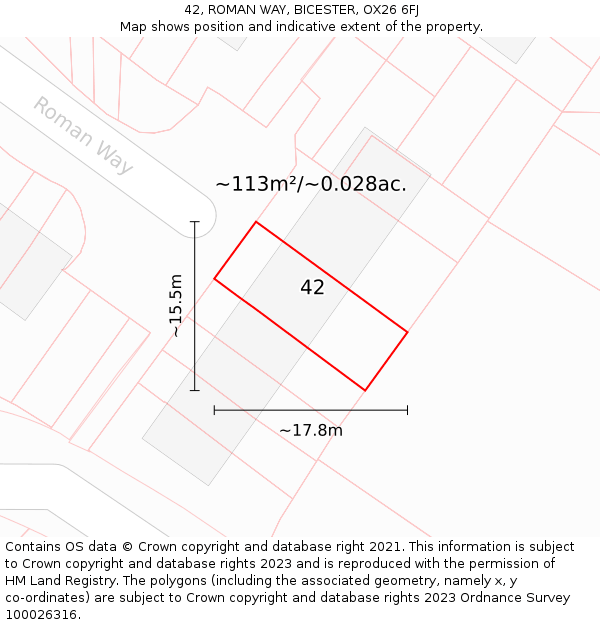 42, ROMAN WAY, BICESTER, OX26 6FJ: Plot and title map