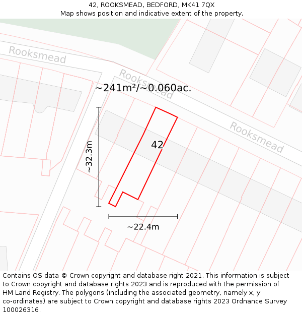 42, ROOKSMEAD, BEDFORD, MK41 7QX: Plot and title map
