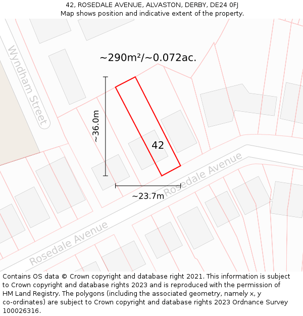 42, ROSEDALE AVENUE, ALVASTON, DERBY, DE24 0FJ: Plot and title map