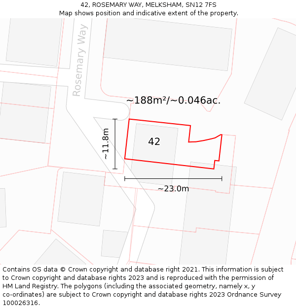 42, ROSEMARY WAY, MELKSHAM, SN12 7FS: Plot and title map