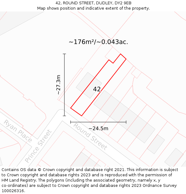 42, ROUND STREET, DUDLEY, DY2 9EB: Plot and title map