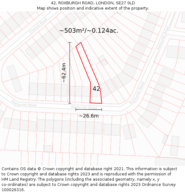 42, ROXBURGH ROAD, LONDON, SE27 0LD: Plot and title map