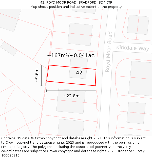 42, ROYD MOOR ROAD, BRADFORD, BD4 0TR: Plot and title map